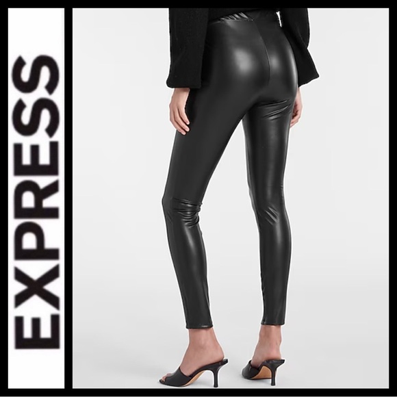 NWOT Express Super High Waisted Front Slit Faux Leather Leggings - Picture 3 of 8
